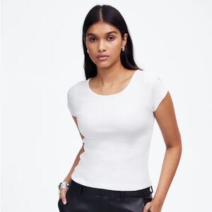 Madewell NWT (Re)generative Cotton Ribbed Cap-Sleeve Tee Size Small in White